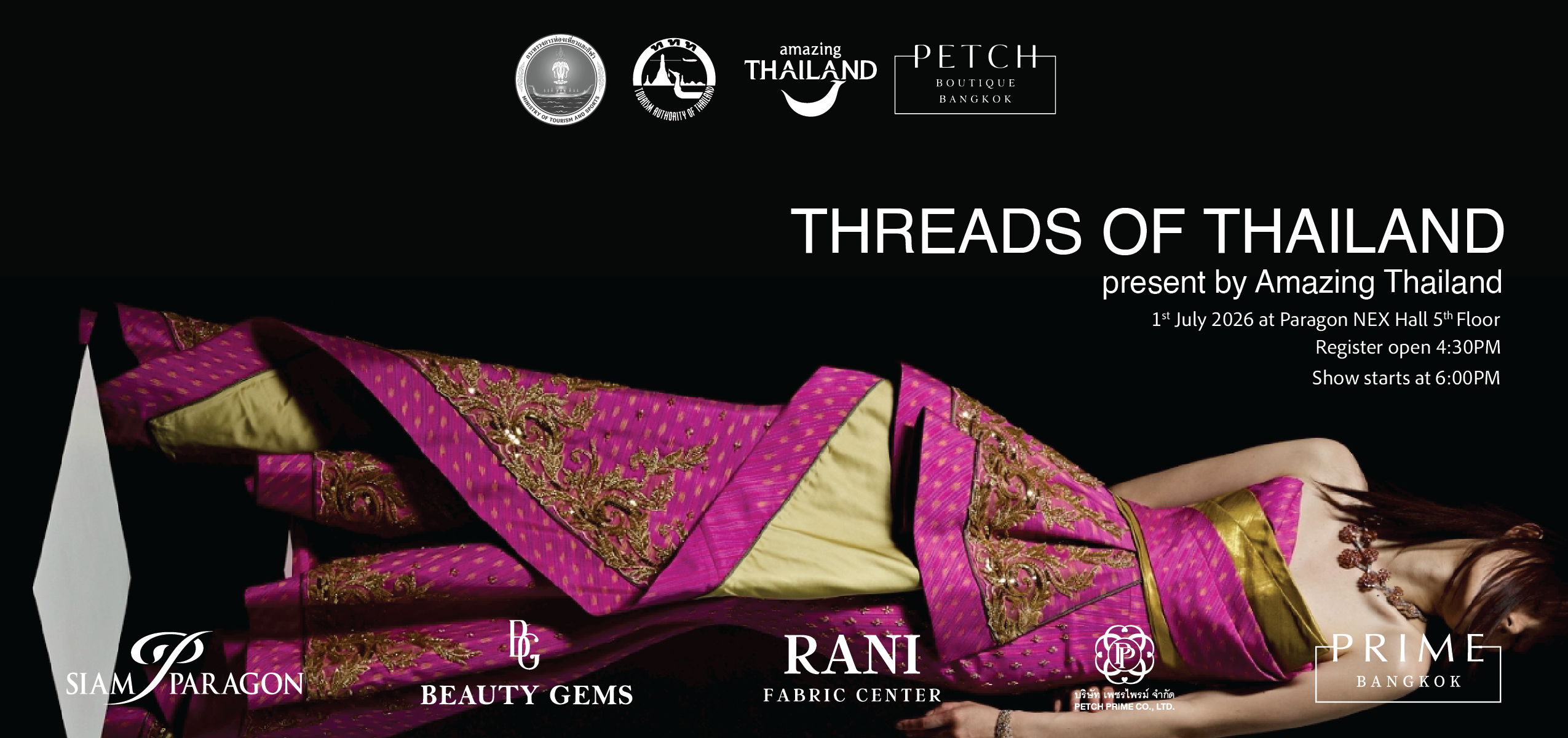 ททท.จับมือพันธมิตร เตรียมเปิดเวที “THREADS OF THAILAND presented by Amazing Thailand” ยกระดับผ้าไทยและอัญมณีไทยสู่ไลฟ์สไตล์ลักชัวรี สร้างมูลค่าเพิ่มทางเศรษฐกิจและผลักดันมรดกวัฒนธรรมไทยสู่เวทีโลก