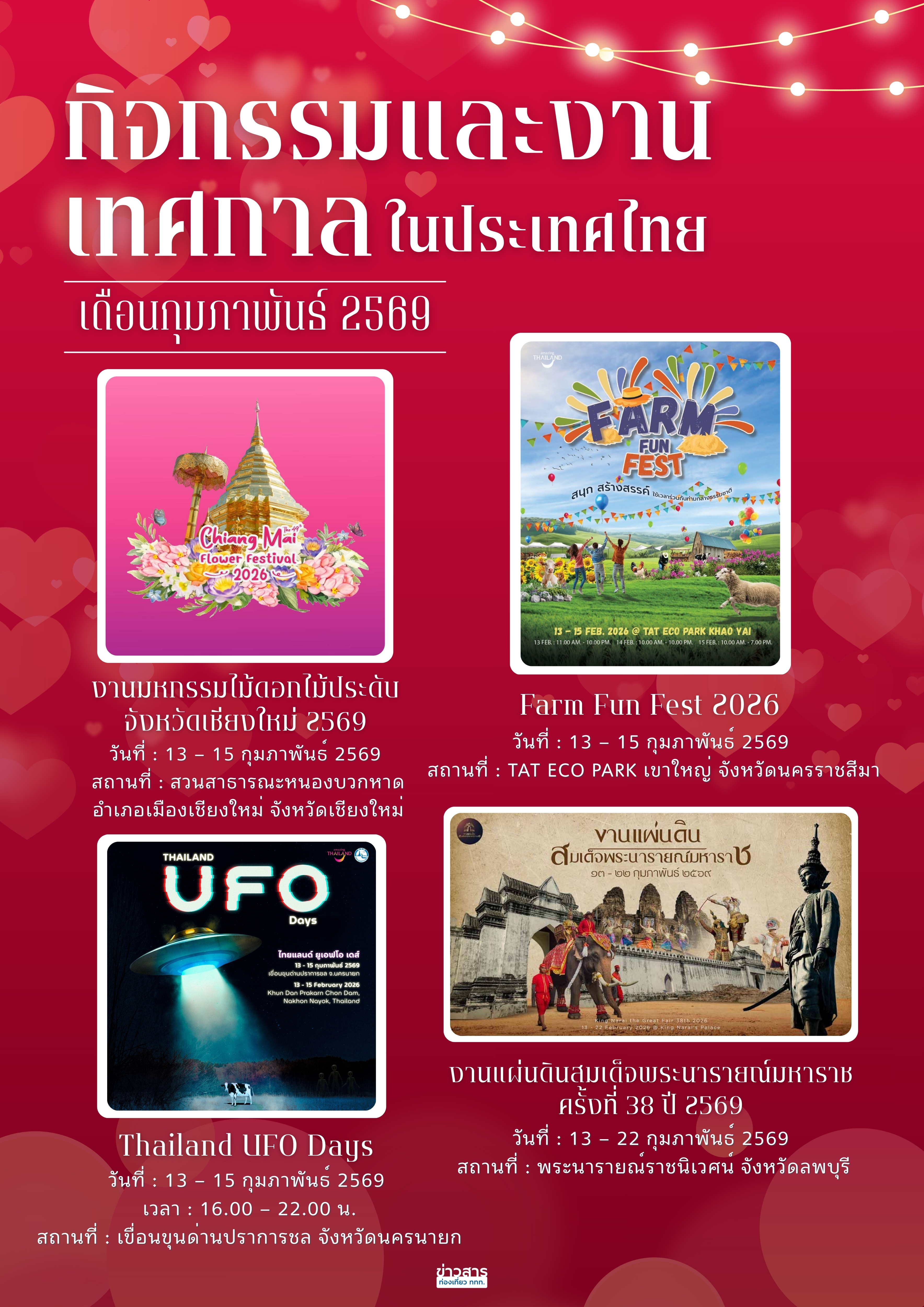 ปฏิทินกิจกรรมท่องเที่ยวไทยเดือนกุมภาพันธ์ 2569